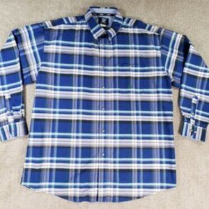 Men's Long Sleeve Button Up Shirt Size XL Blue Plaid Cotton